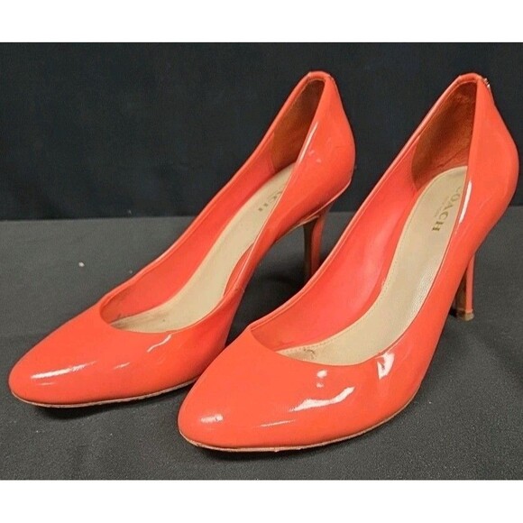 Coach Shoes - COACH Women's Orange Nala Patent Leather Round-Toe Slip-On Pumps SZ 7